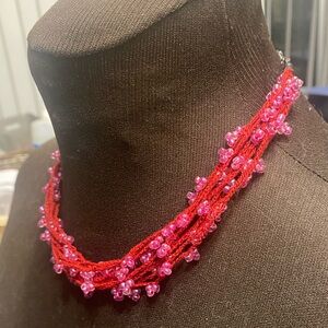 Vibrant Red and Pink Beaded Necklace